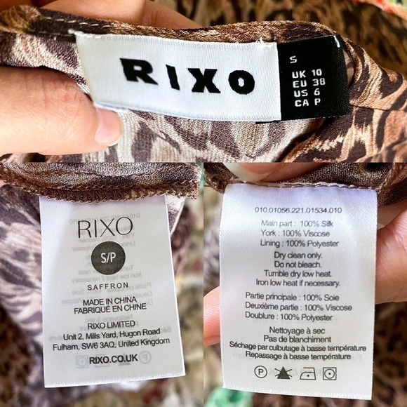 Rixo Dress Saffron Silk Crepe Keyhole Midi Black Green Meadow Leopard S GUC - Picture 3 of 10